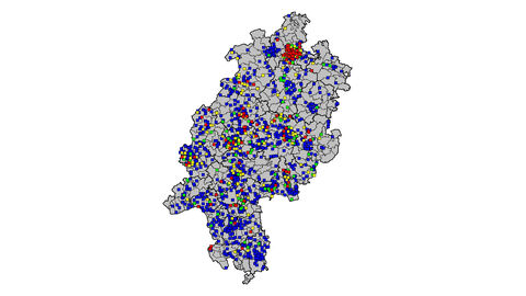 Eine Landkarte von Hessen zeigt die Verteilung der negativen Staupe-Ergebnisse über die Jahre 2014-2022. Nähere Informationen dazu erhalten Sie via vetab@lhl.hessen.de