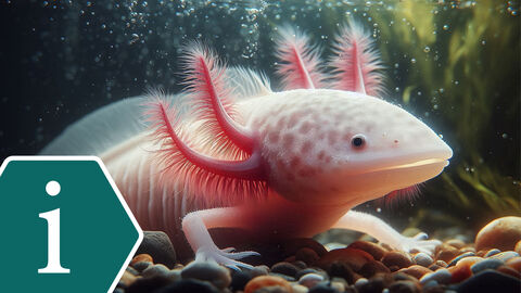 Ein Axolotl steht auf demn Meeresgrund